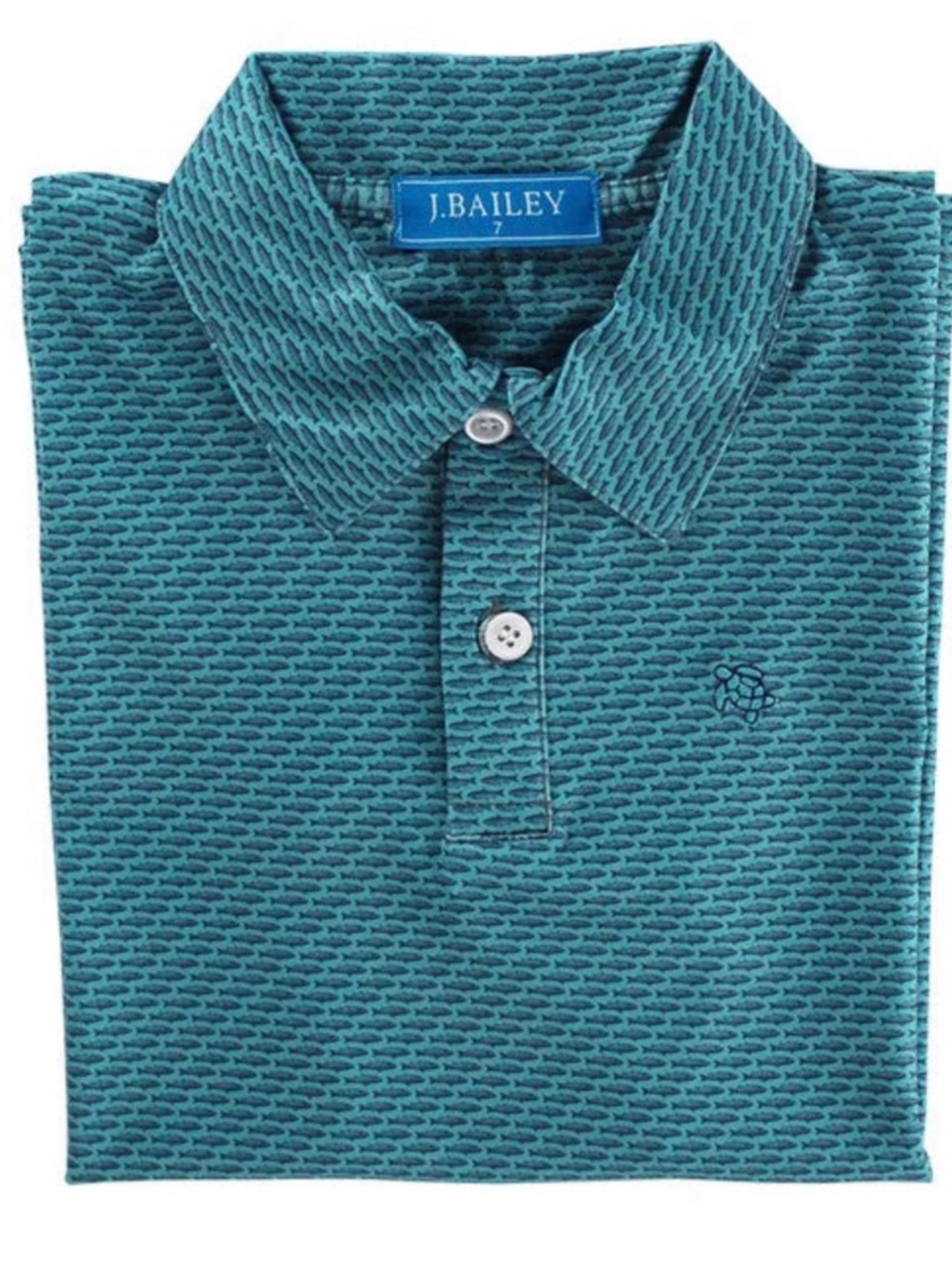 J.Bailey - Boys' Teal Fish Henry S/S Performance Polo Shirt - Size: 6Y